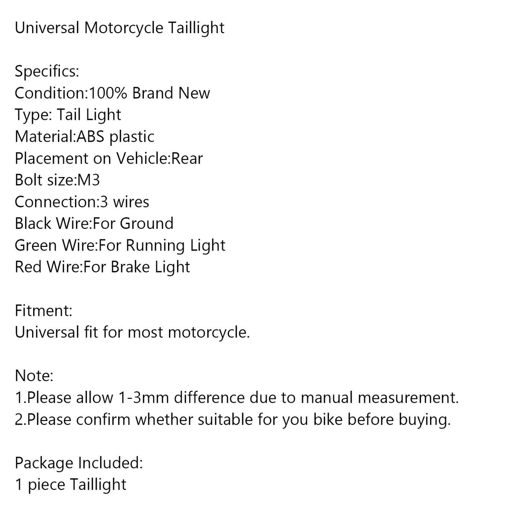 LED Brake Running Tail Light Assembly for Generic Motorcycle, Bobber, ATV, and Dirt Bike