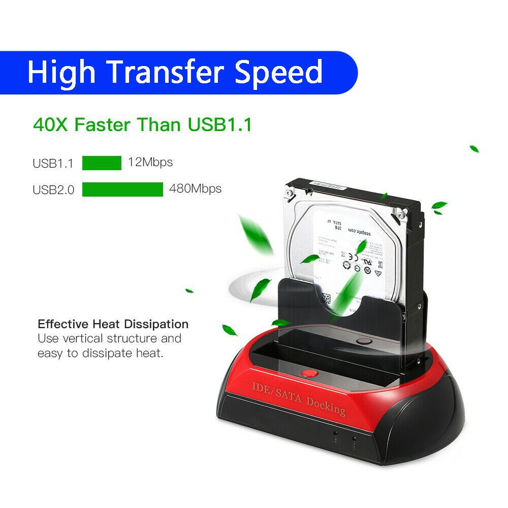 2.5 Inch 3.5 Inch IDE SATA Hard Drive Reader Dock with USB 2.0 Connection UK Plug