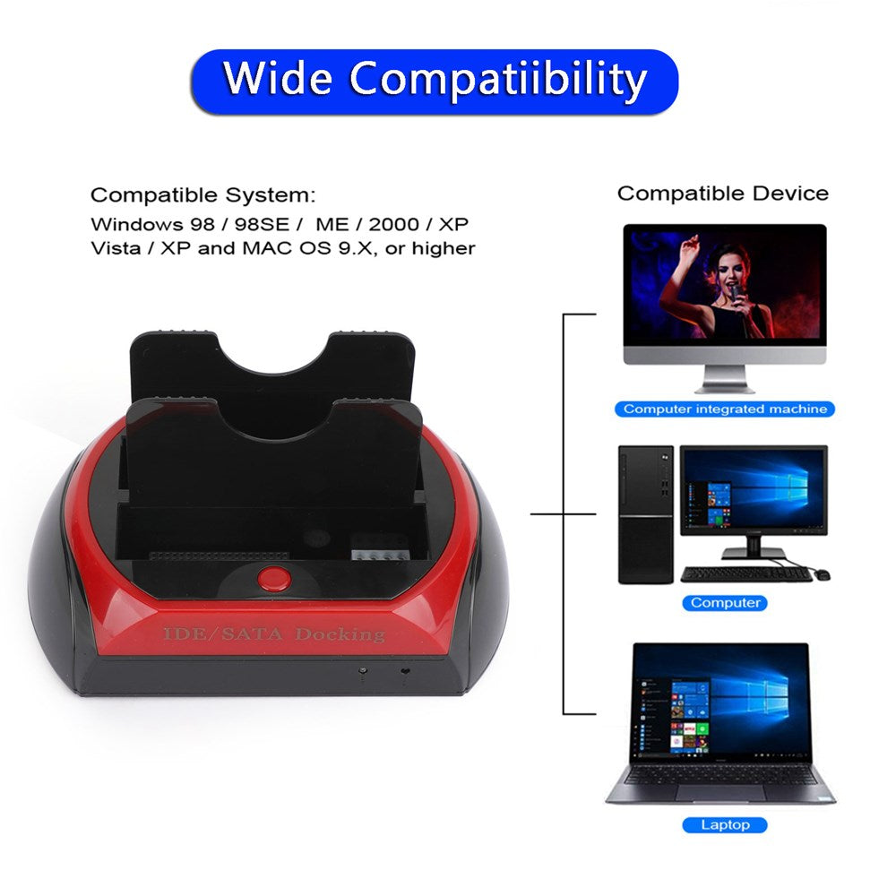 External Hard Drive Dock Station USB 2.0 Reader for 2.5" 3.5" SATA IDE Drives UK Adapter