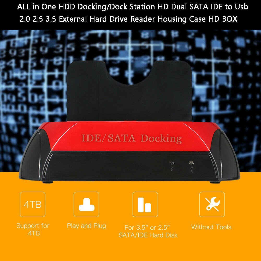 External Hard Drive Dock Station USB 2.0 Reader for 2.5" 3.5" SATA IDE Drives UK Adapter