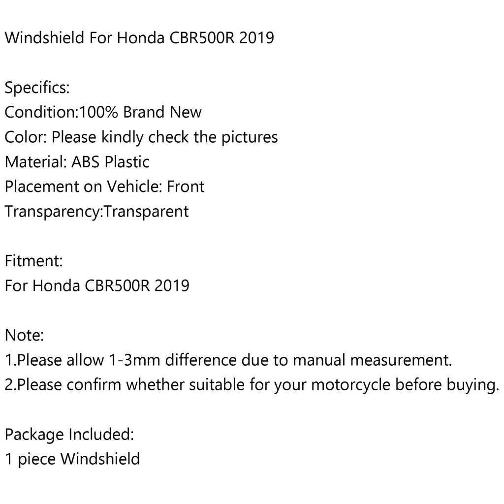Honda CBR500R CBR 500 R 2019-2022 Motorcycle ABS Windshield Fairing Replacement