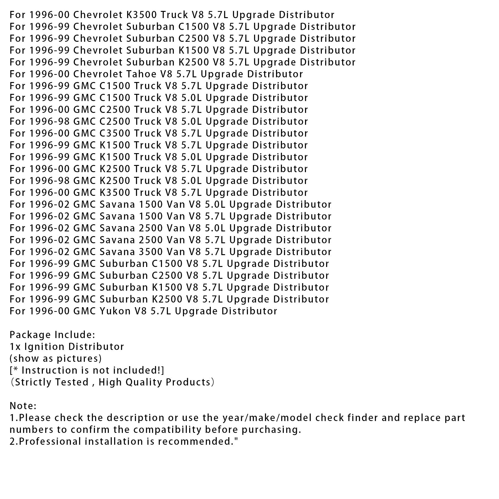 GMC C3500 V8 5.7L 1996-2000 Performance Ignition Distributor 12570425