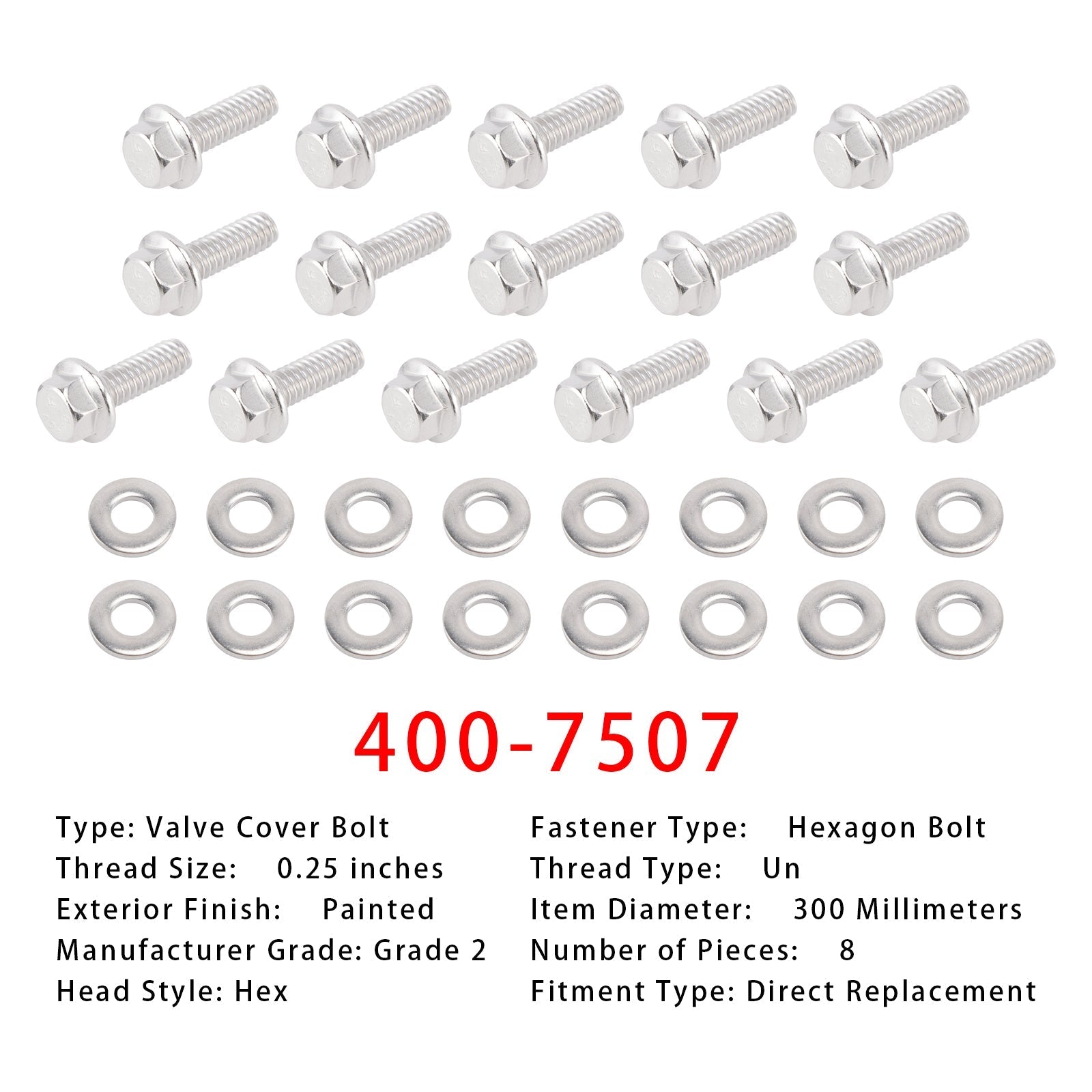 400-7507 Stainless 300 Hex Head Valve Cover Bolt Set 2 Pack