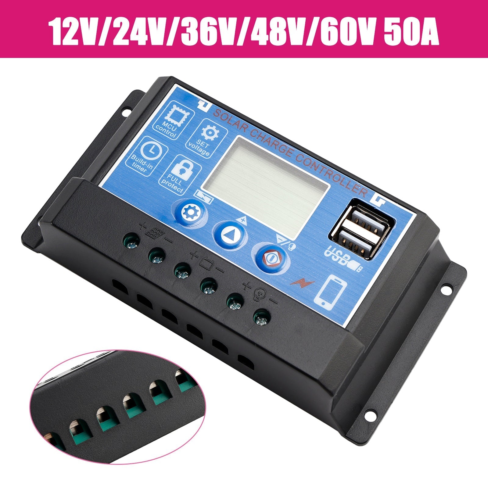 12V to 60V Solar Controller with Current Display and 0V Start PWM Street Light Control