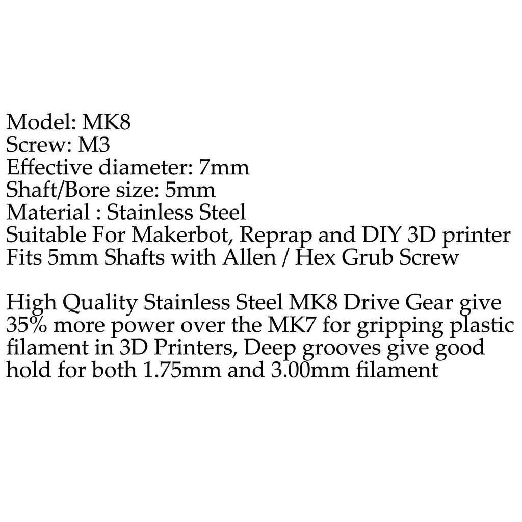12 Pack MK8 Steel Filament Drive Pulley Gear for 1.75mm 3.0mm 3D Printer Extruder