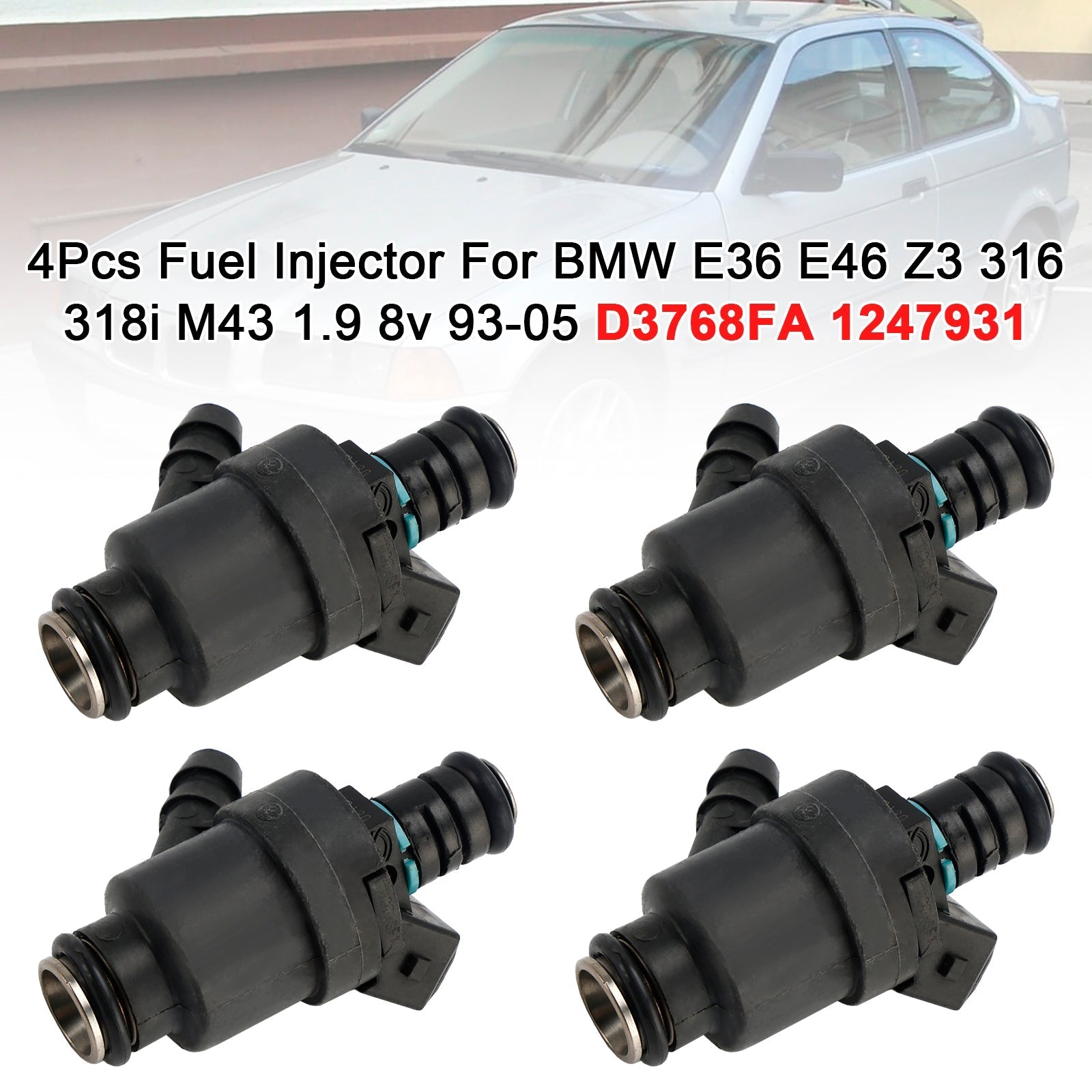 4-Pack Fuel Injector D3768FA Compatible with 1993-2005 BMW E36 E46 Z3 M43 1.9 Engine