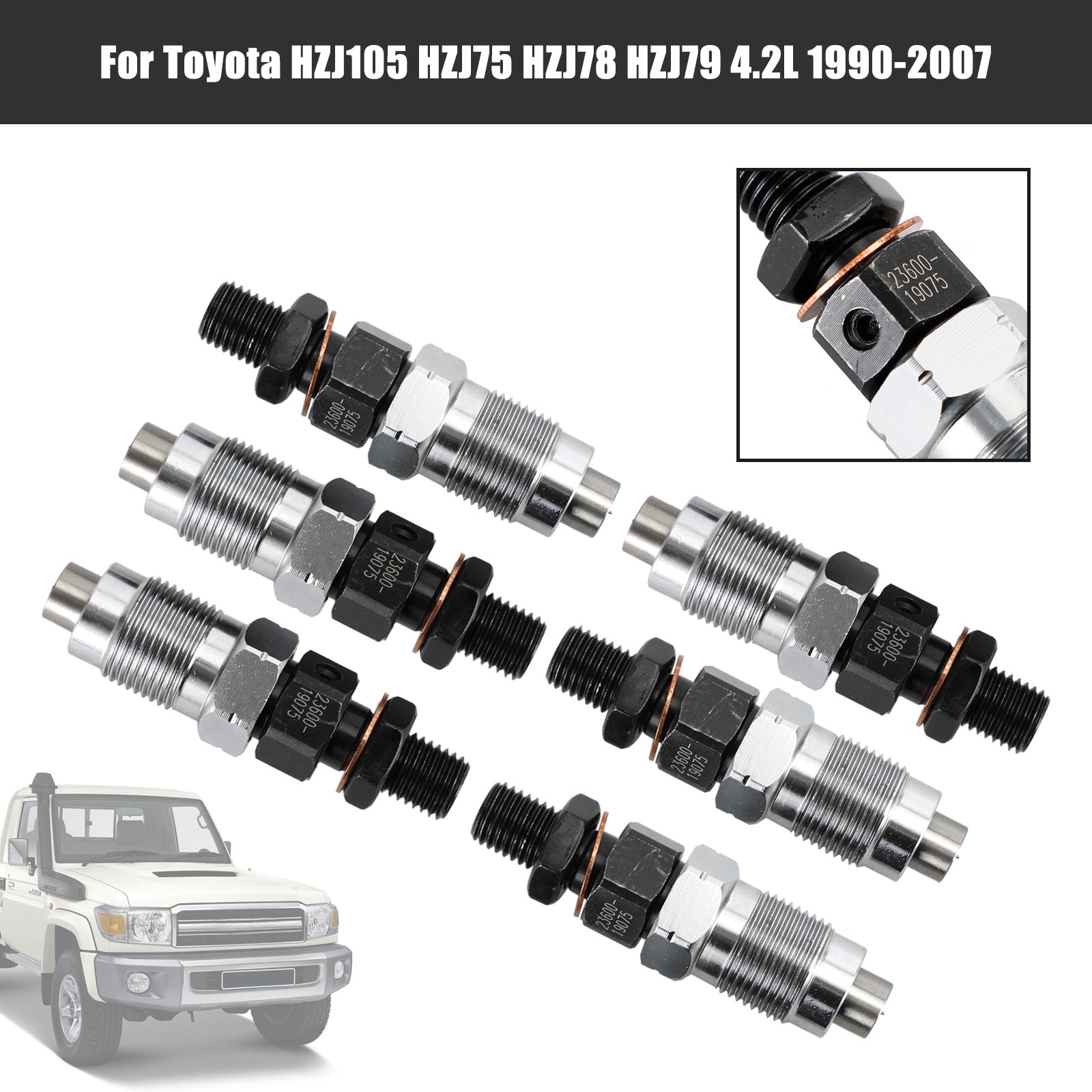 Toyota HZJ Series 6-Piece Fuel Injector Set 23600-19075 for 1990-2007 Models