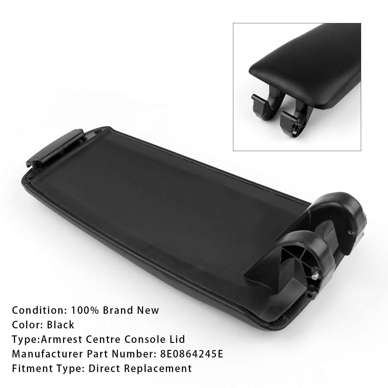 Black Leather Center Armrest Console Cover for 2001-2008 Audi A4 B6 B7 8E0864245E