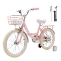 18 Inch Pink Girls Bicycle with Side Wheels, Storage Basket and Carrier Rack