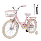 18 Inch Pink Girls Bicycle with Side Wheels, Storage Basket and Carrier Rack