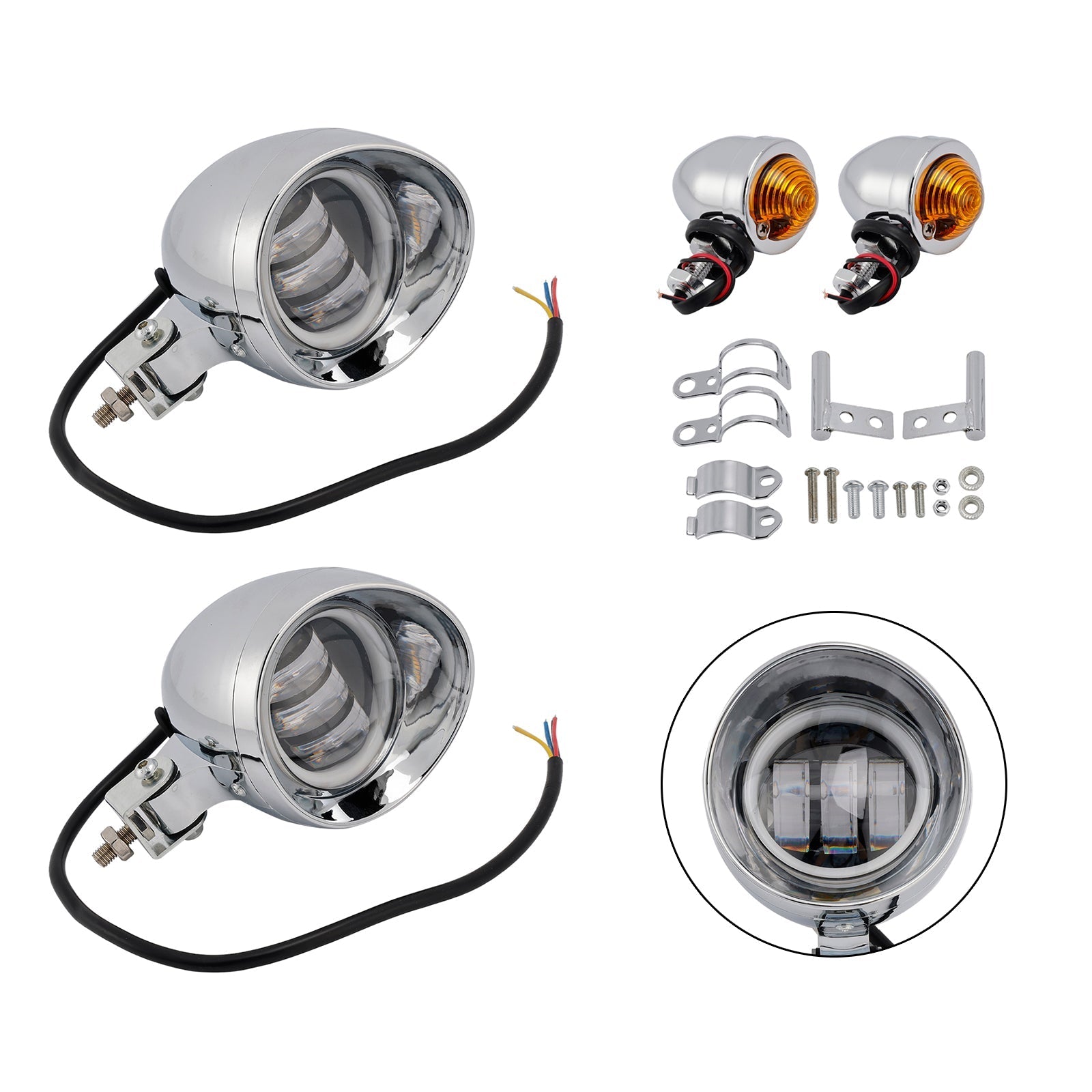 18 LED Chrome Motorcycle Headlight Spotlight with Universal Color-Changing Switch