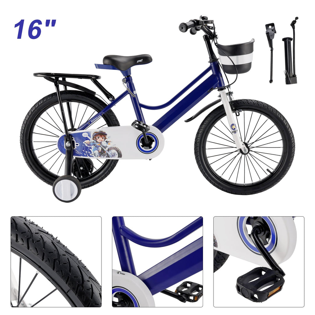 16" and 18" Youth Bike with Stabilizer Wheels, Front Basket and Luggage Rack