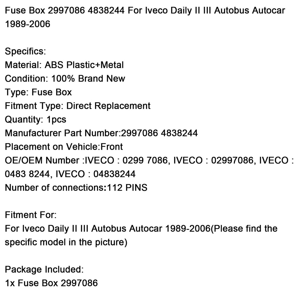 1989-2006 Iveco Daily II III Commercial Bus Fuse Distribution Box 2997086 4838244