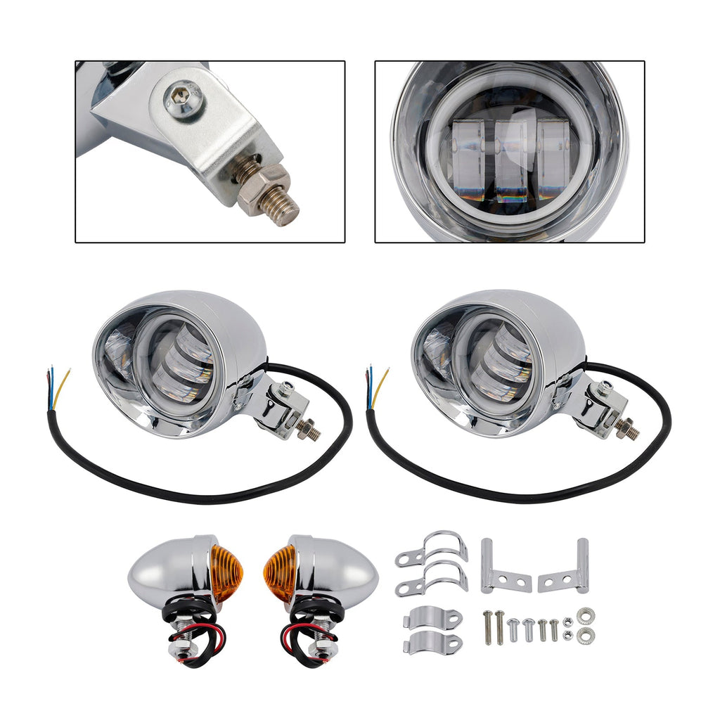 18 Headlight Lamp Spotlight Universal Coler Switch Fits Chrome For Motorcycle