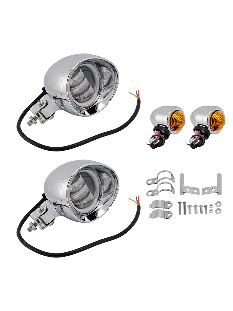 18 LED Chrome Motorcycle Headlight Spotlight with Universal Color-Changing Switch