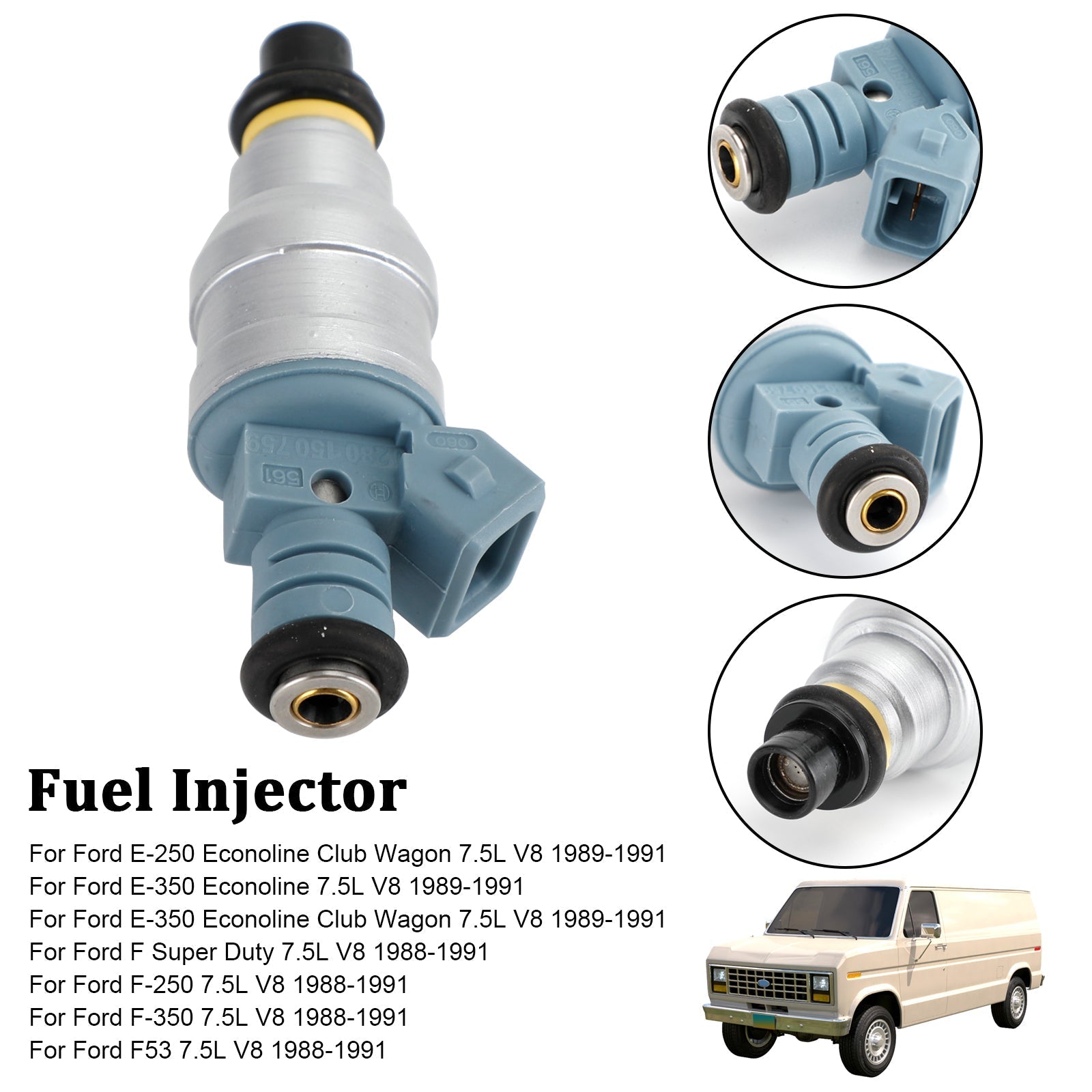 Ford E-250 E-350 7.5L V8 Fuel Injector 0280150759 1988 1989 1990 1991 OEM Replacement