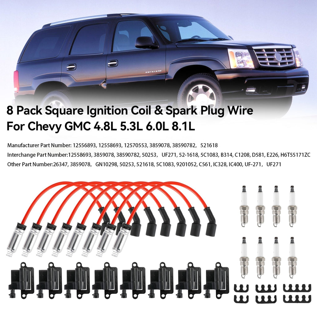 Mercruiser 2001-2007 All Models 8 Pack Square Ignition Coil with Spark Plug Wire Set