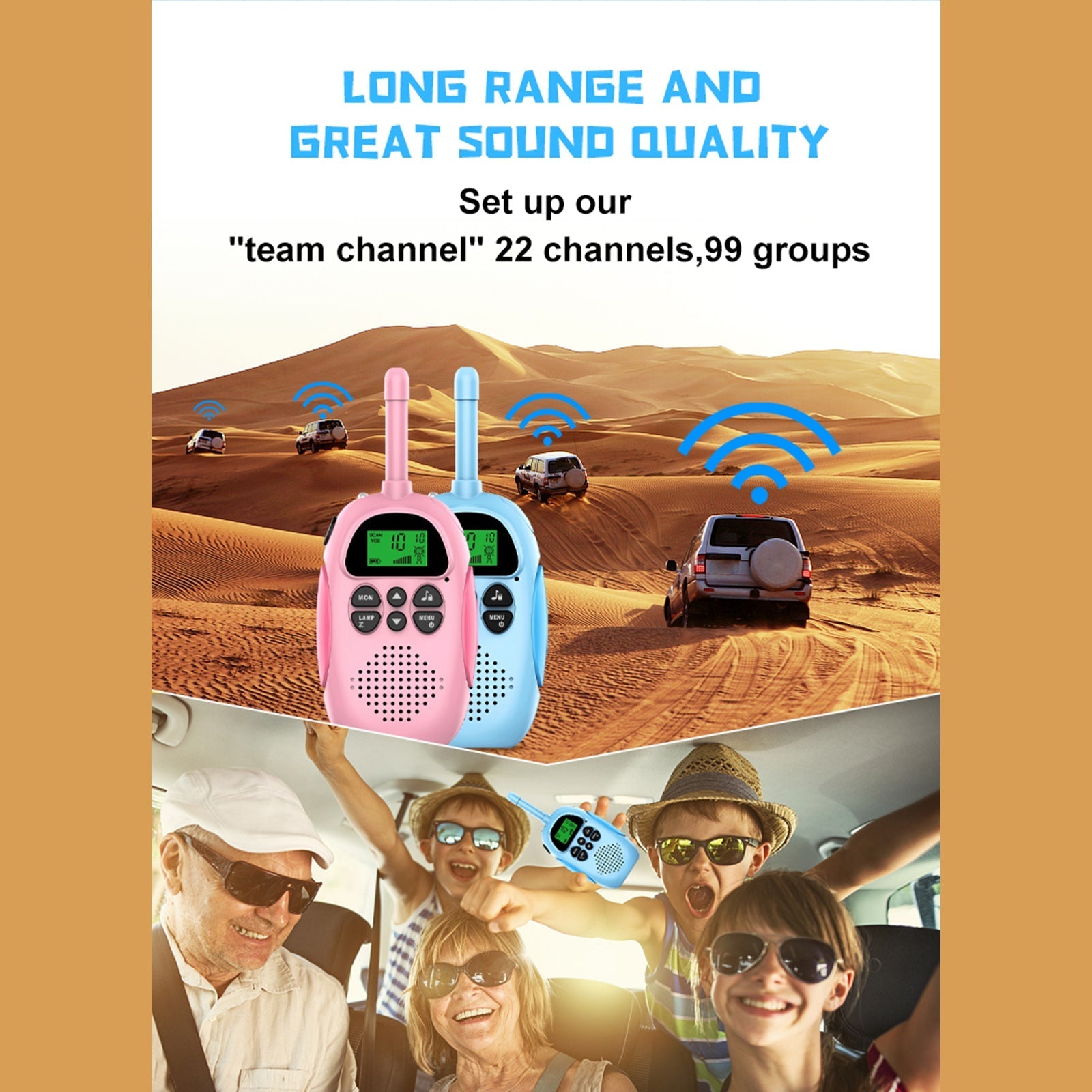 Handheld 22 Channel 2 Way Radio for Kids 3 KM Range 2 Pack Walkie Talkies