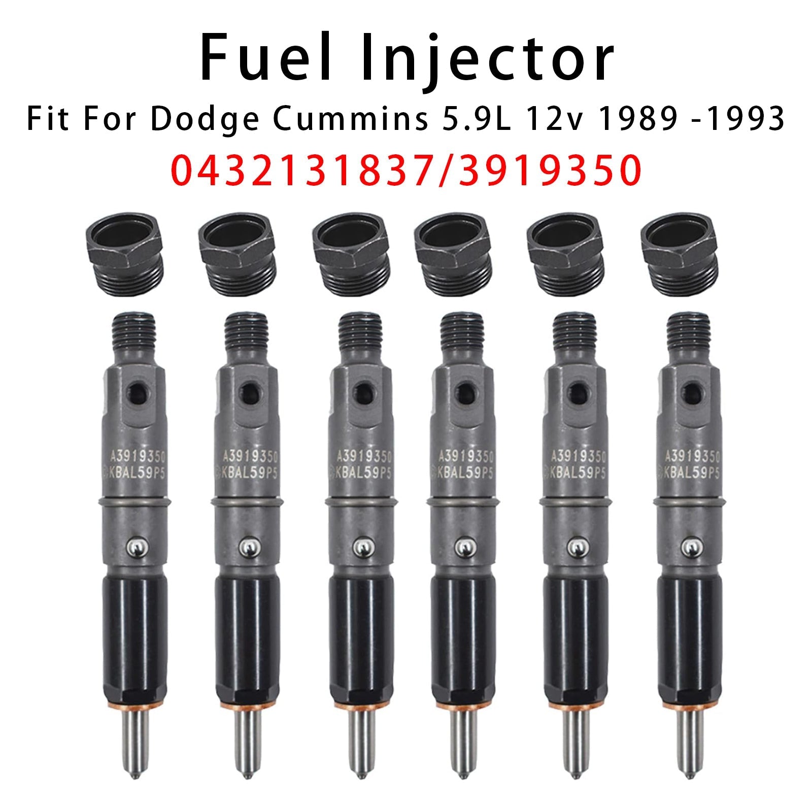 6-Piece Fuel Injector Kit 0432131837 Dodge D250 D350 1989-1993 Cummins 5.9L 12 Valve