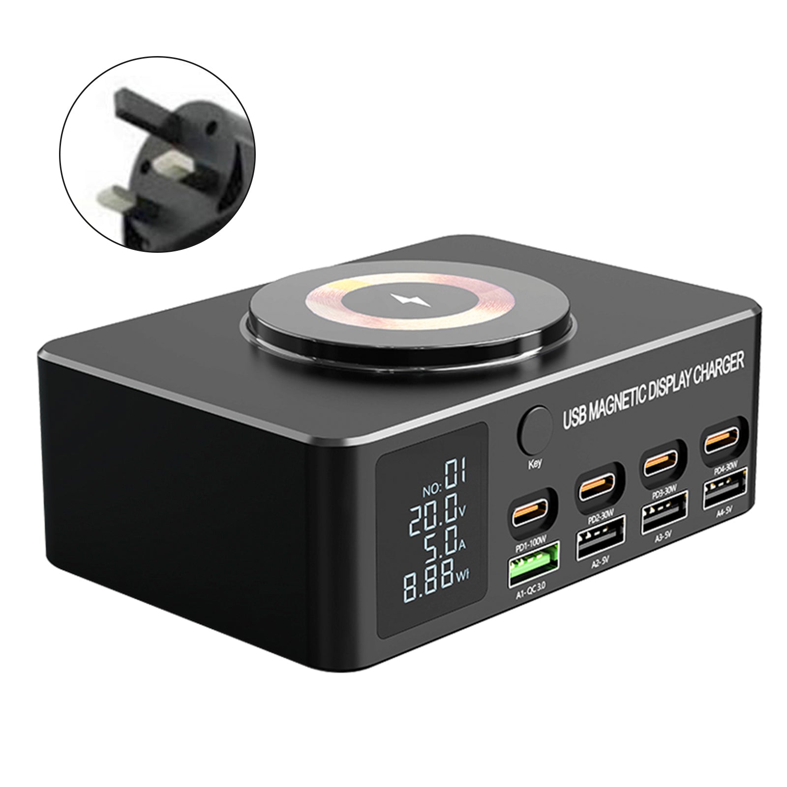140W Intelligent PD100W Notebook Fast Charger Multi-Port USB Power Supply UK