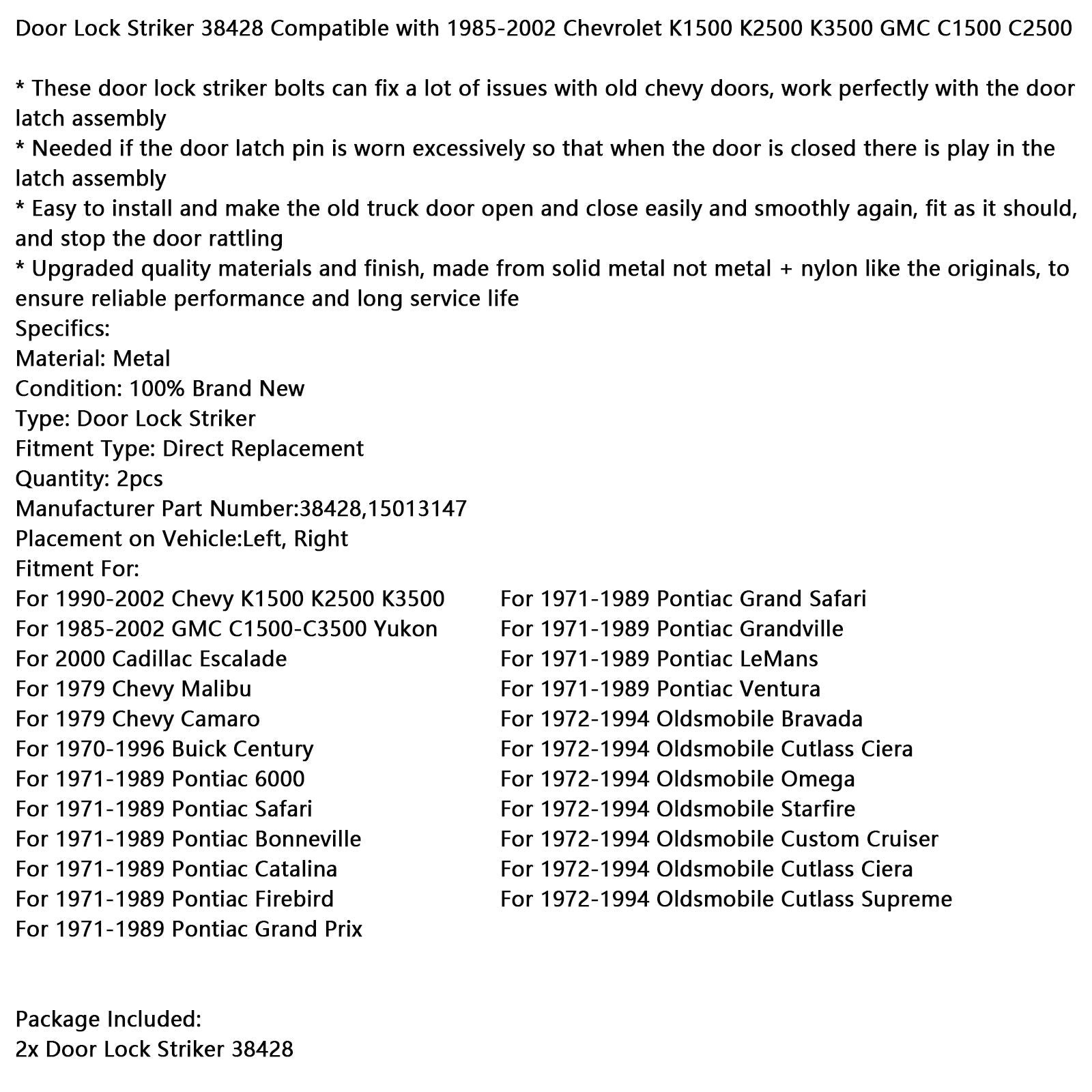 1971 to 1989 Pontiac Grandville Yukon 38428 Door Lock Striker Assembly 15013147