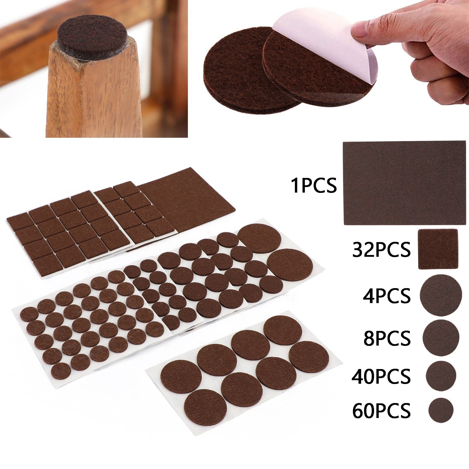 145Pcs Hardwood Floor Felt Pads Chair Leg Furniture Protectors Set