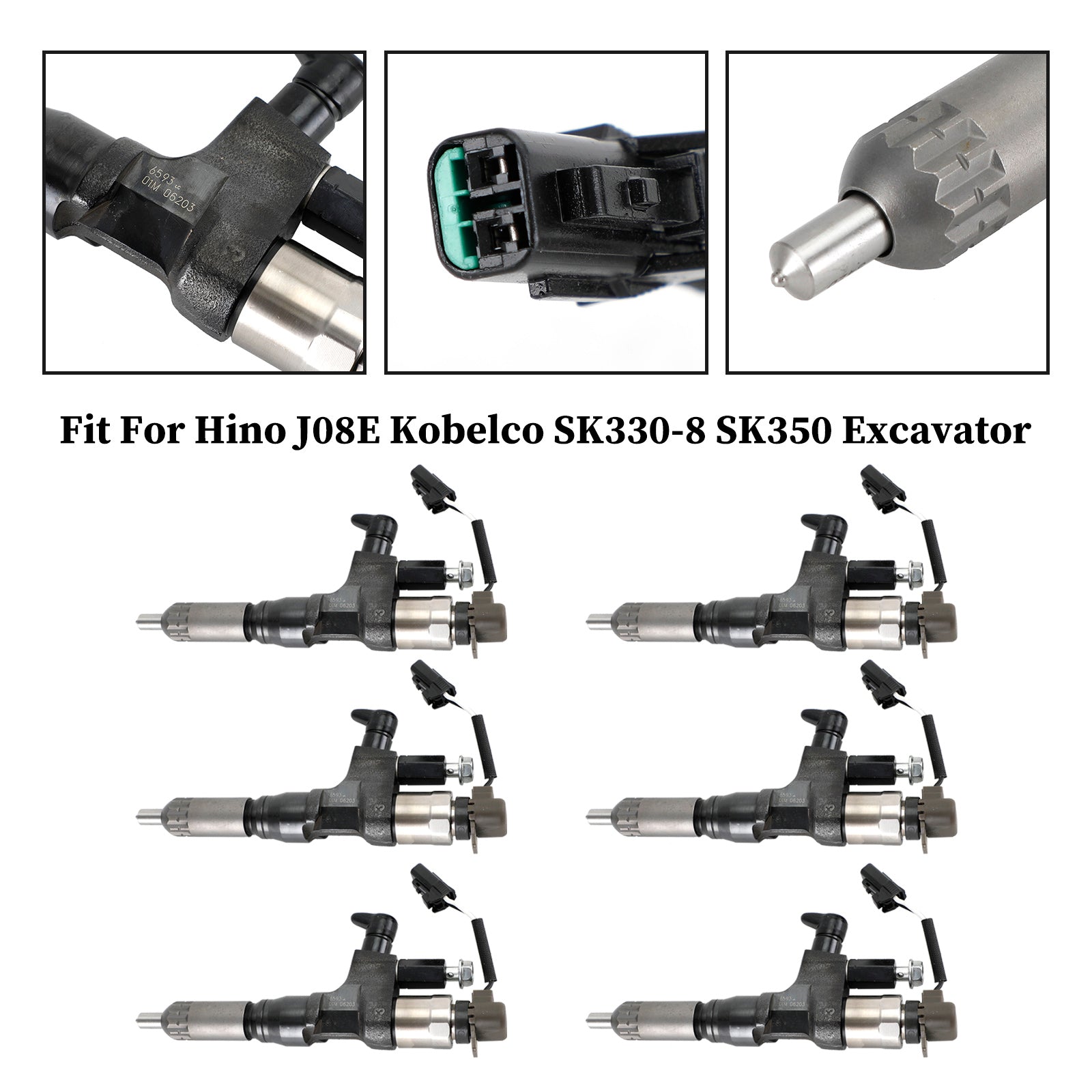 Hino J08E Kobelco 3.8 4.7L Diesel Engine 6 Piece Fuel Injector Set 095000-6593