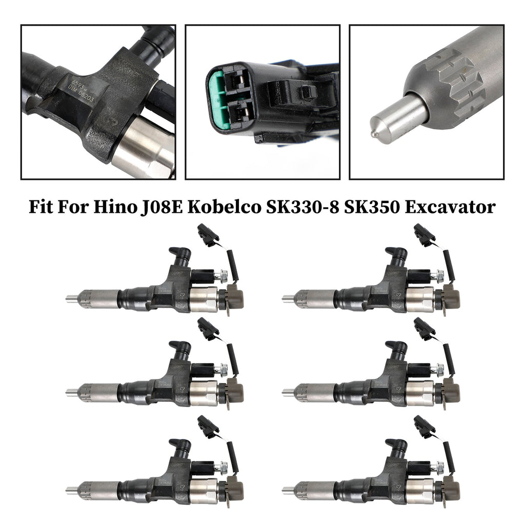 1984-2018 Hino J08E 3.8 4.7L Kobelco Diesel 6 Fuel Injectors 095000-6593