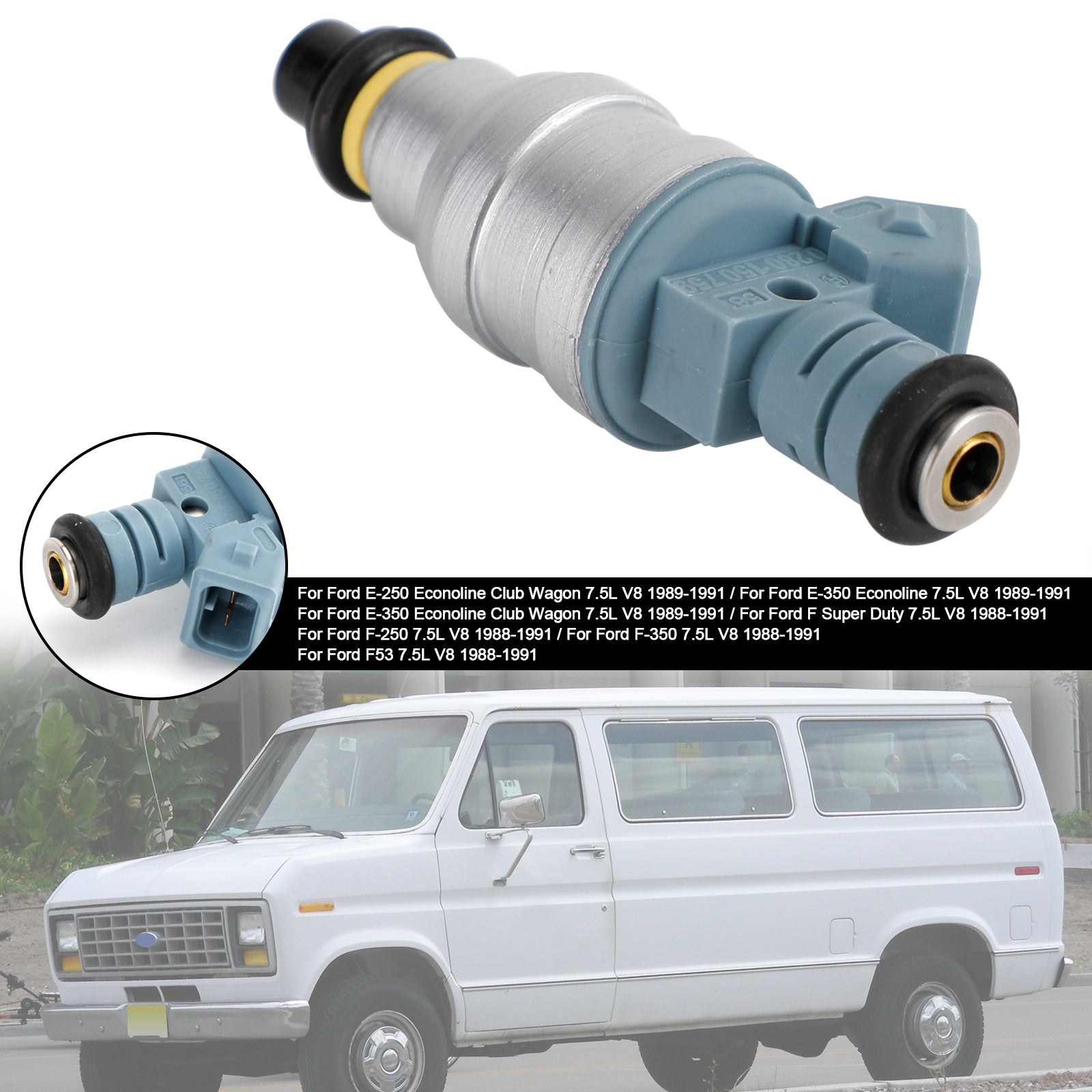 Ford E-250 E-350 7.5L V8 Fuel Injector 0280150759 1988 1989 1990 1991 OEM Replacement