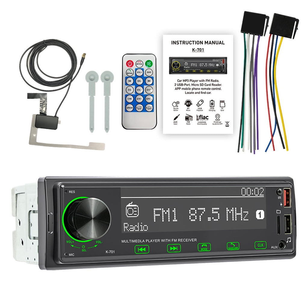1DIN Car Radio with 2.5D Touch Screen Bluetooth FM MP3 Stereo Receiver and DAB