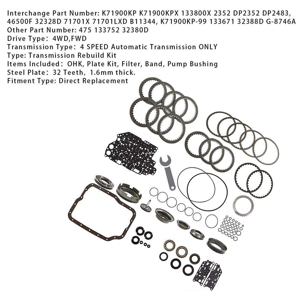 Mazda MPV 8 2001-2017 4F27E FN4A-EL 4-Speed Automatic Transmission Complete Rebuild Kit with Pistons