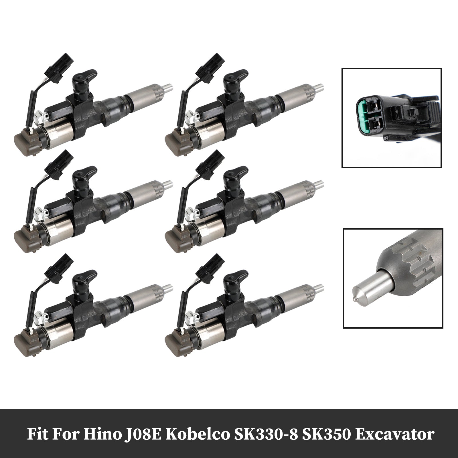 Hino J08E Kobelco 3.8 4.7L Diesel Engine 6 Piece Fuel Injector Set 095000-6593