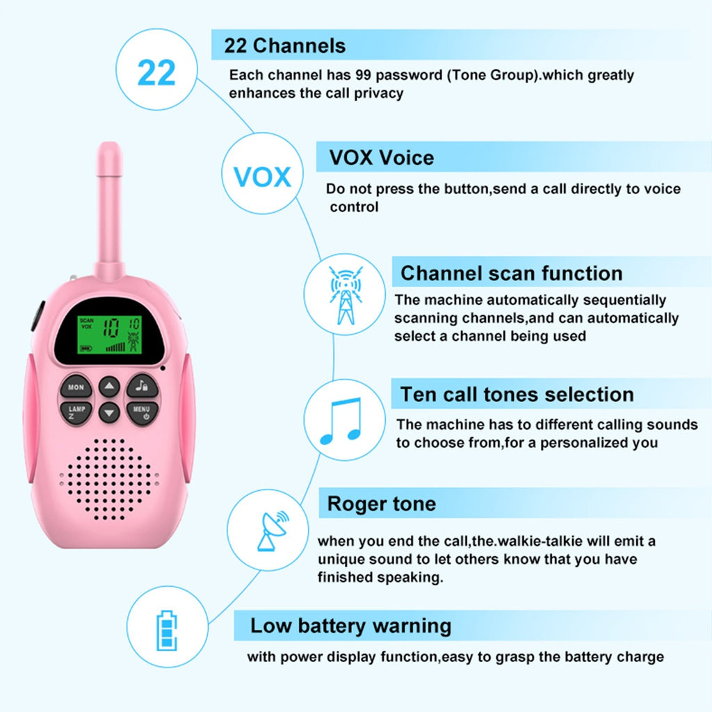 2 Pack Children's 22 Channel Two Way Walkie Talkies with 3 KM Handheld Radio Range