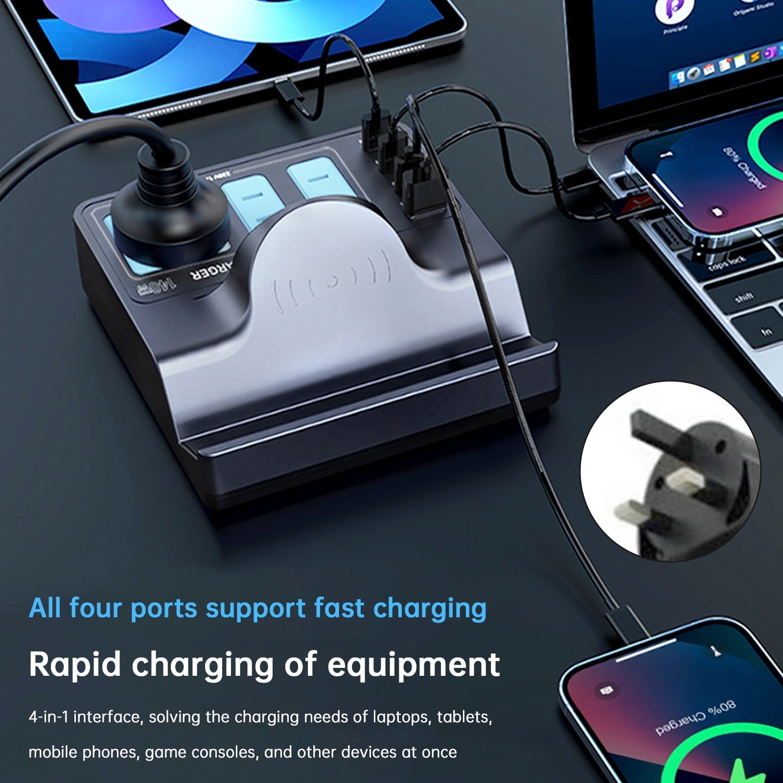 140W PD100W Fast Wireless Smart Charging Station Socket for Notebooks and Quick Charge Enabled Vehicles