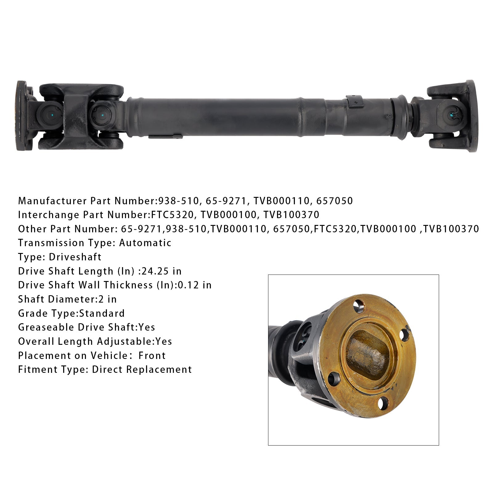 Front Propshaft Assembly 4WD for 2000-2002 Land Rover Discovery V8 4.0L TVB000100
