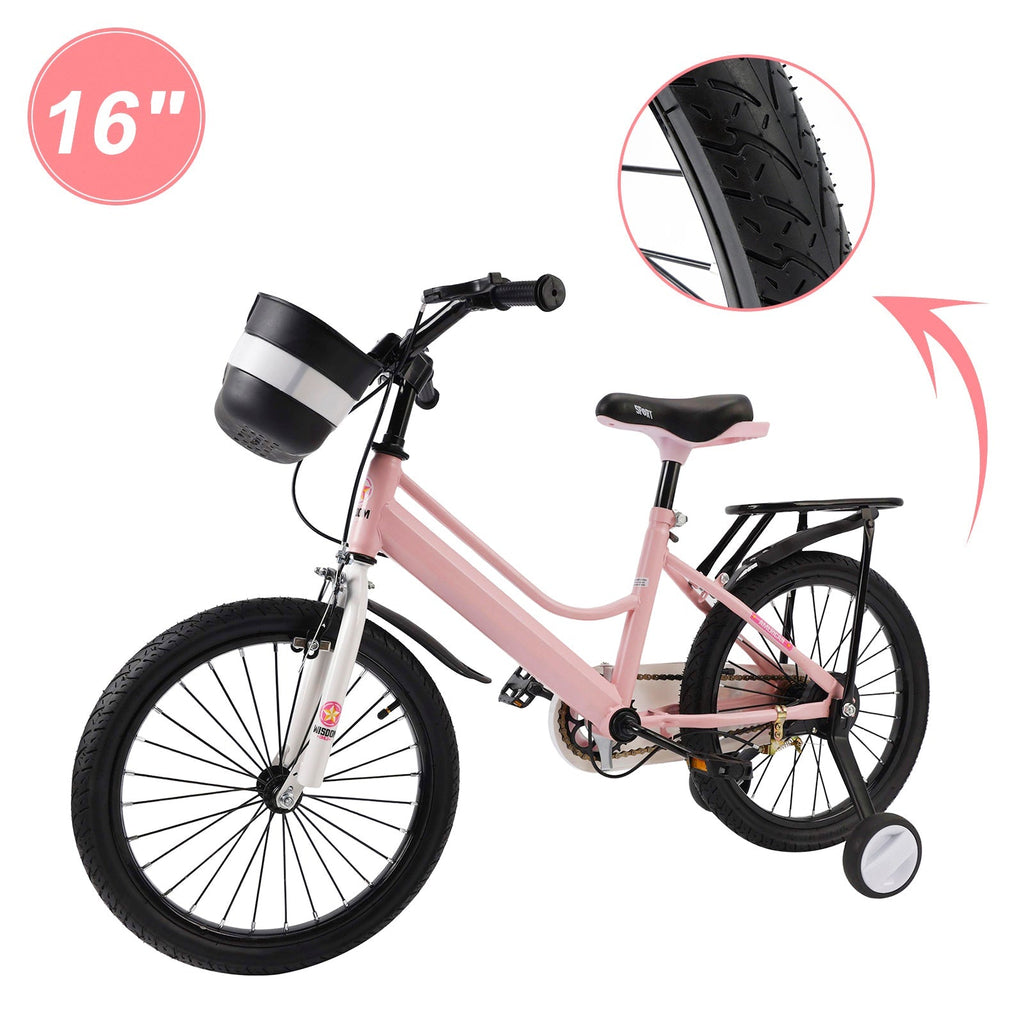 16 and 18 Inch Children's Bicycle with Balance Wheels, Rear Rack and Cargo Basket