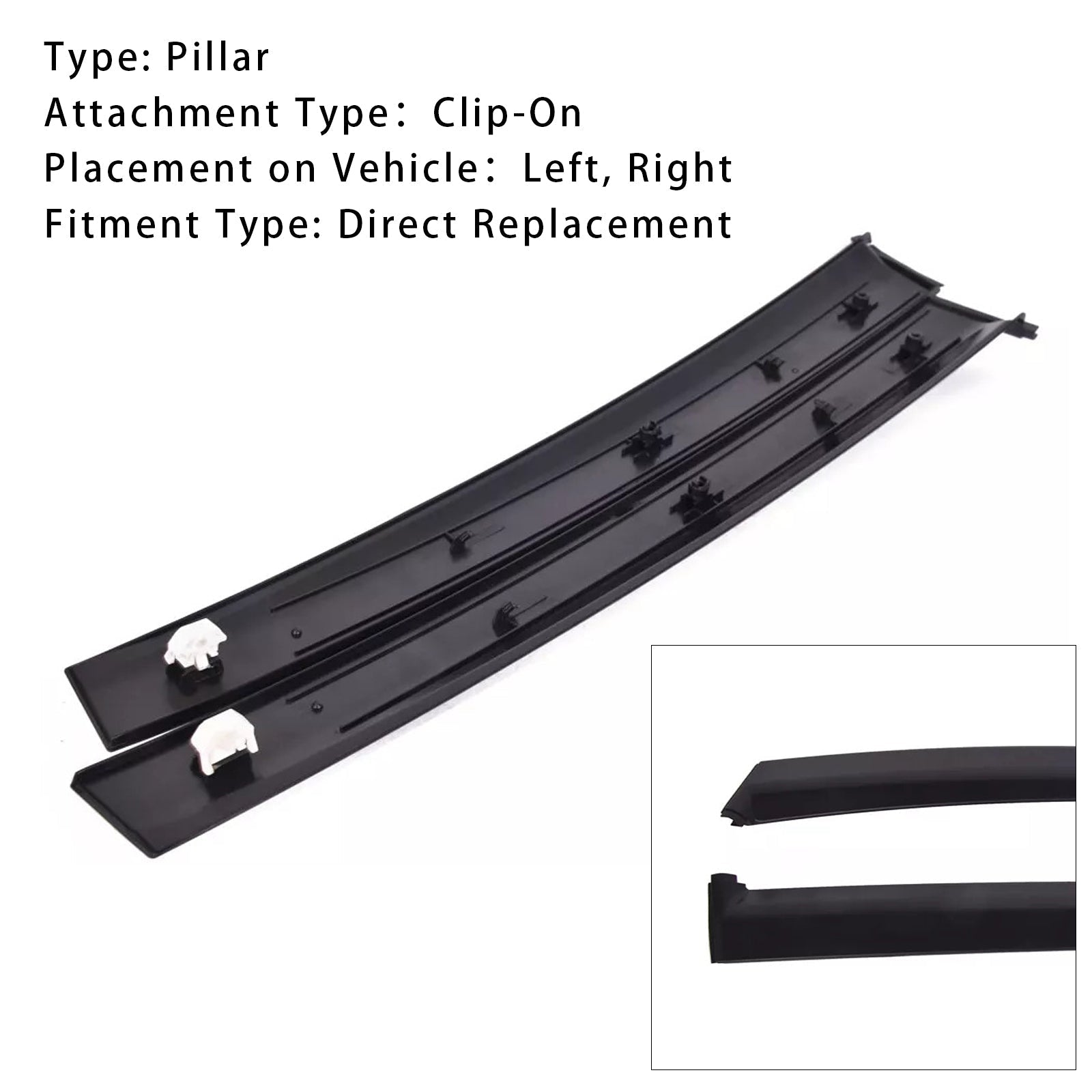 1992 1993 1994 1995 Honda Civic 2-Door 3-Door Coupe Hatchback Door Sash Pillar Trim Garnish Pair SLJ-1173A-BK