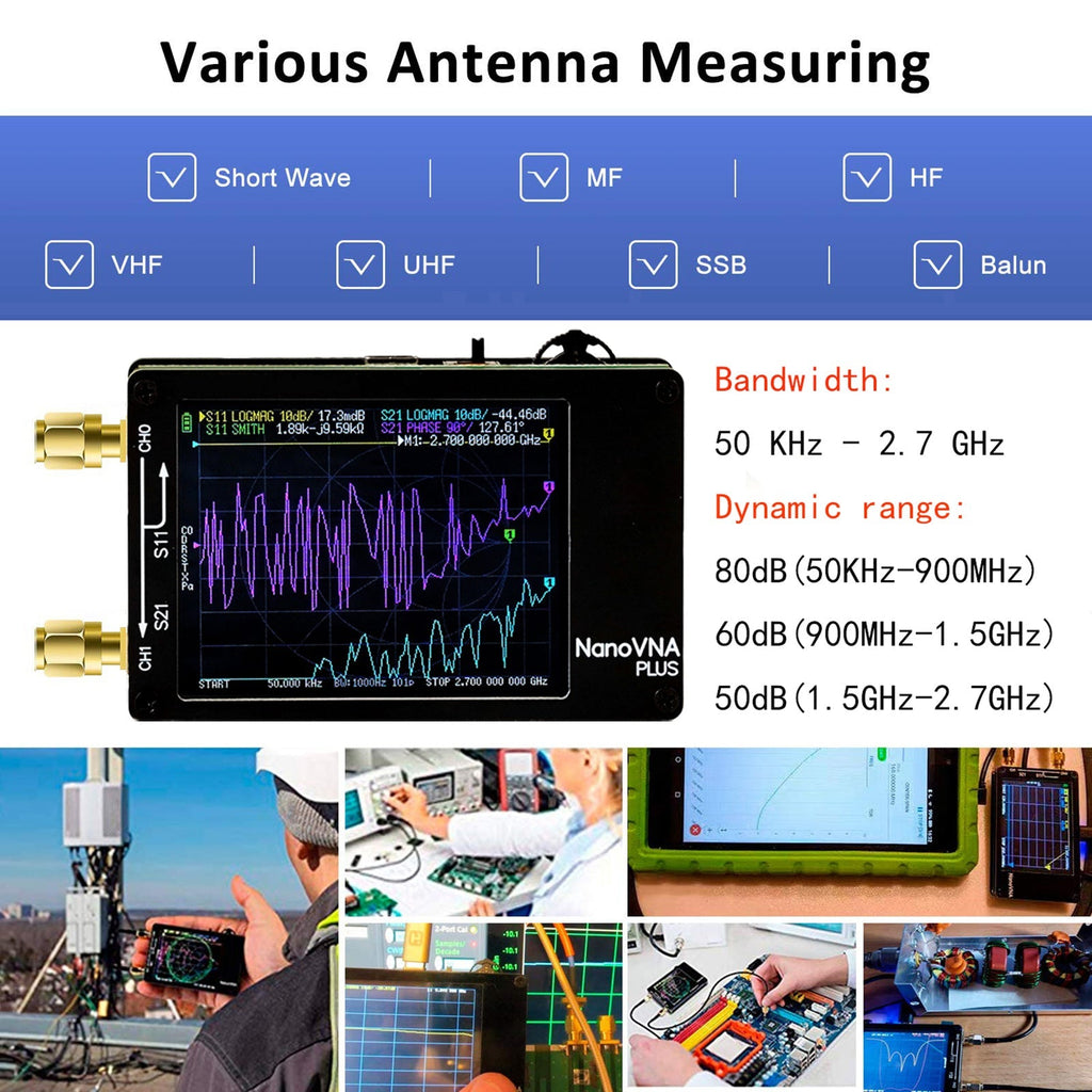 Upgraded 2.8-Inch NanoVNA Plus Handheld Vector Network Analyzer 50kHz to 2.7GHz
