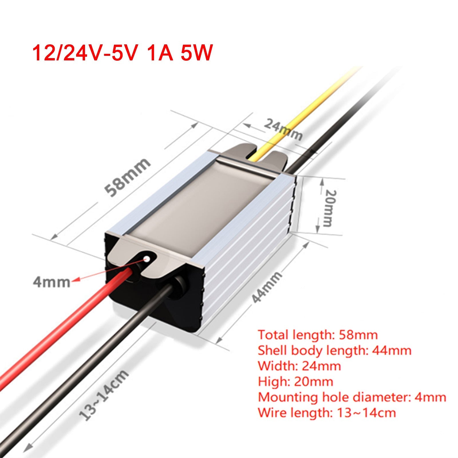 12V/24V Step Down Power Converter 5V Waterproof DC Regulator 1~5A Supply Module