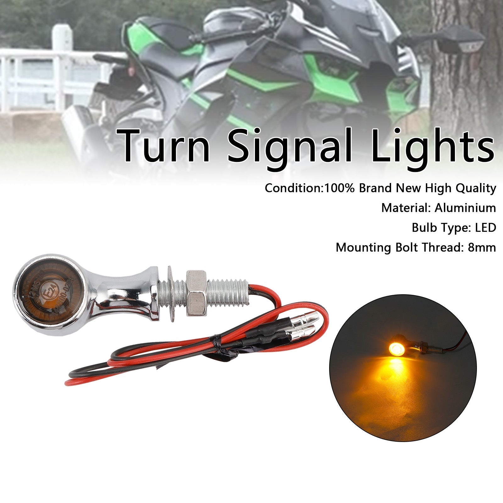 12V Universal Motorcycle LED Turn Signal Light 8mm for Suzuki