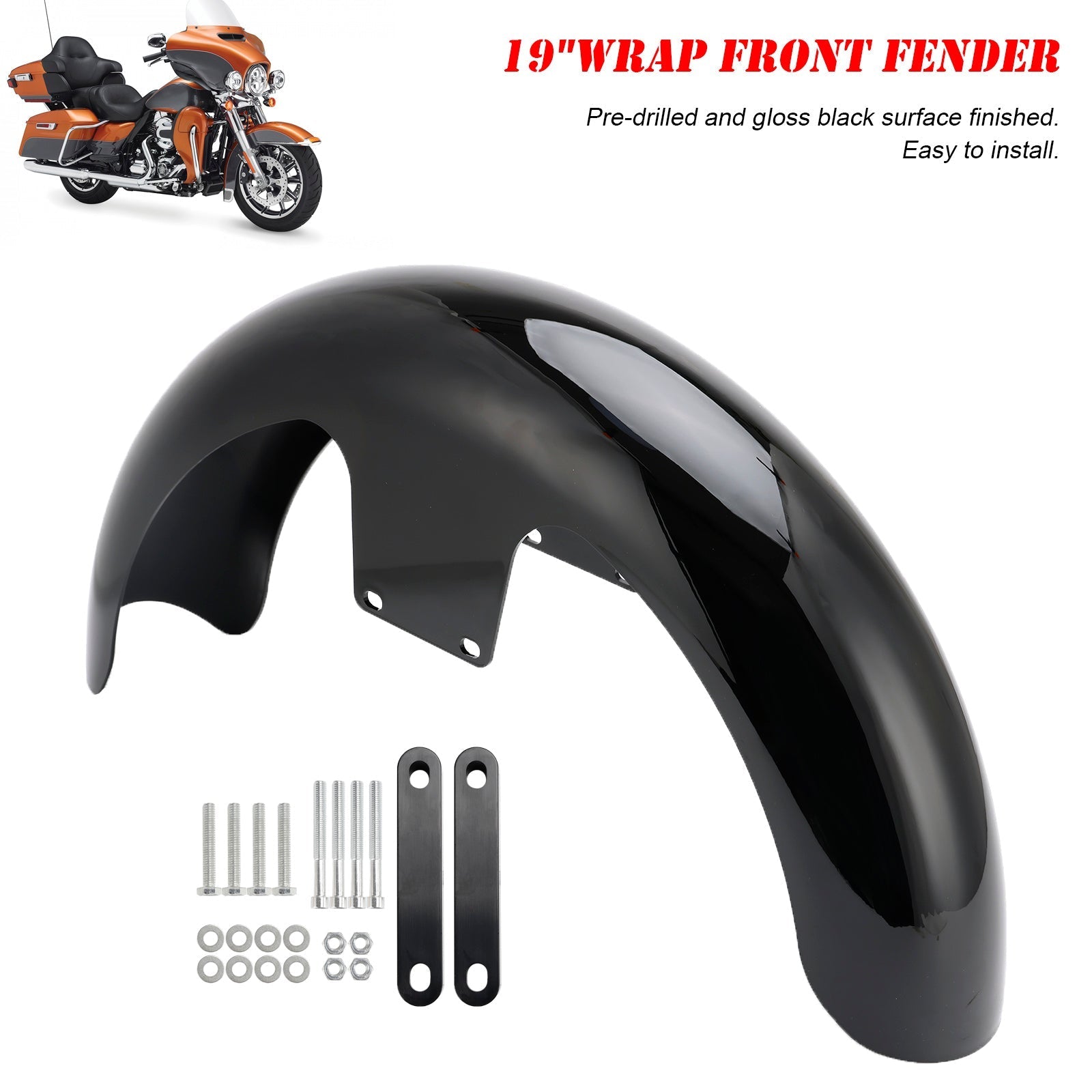 19" Front Fender ABS Wrap Kit For Harley Touring Road Glide Street Glide Electra Bagger FLHT FLHR