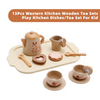 13-Piece Kids Play Kitchen Wooden Tableware and Tea Service Set