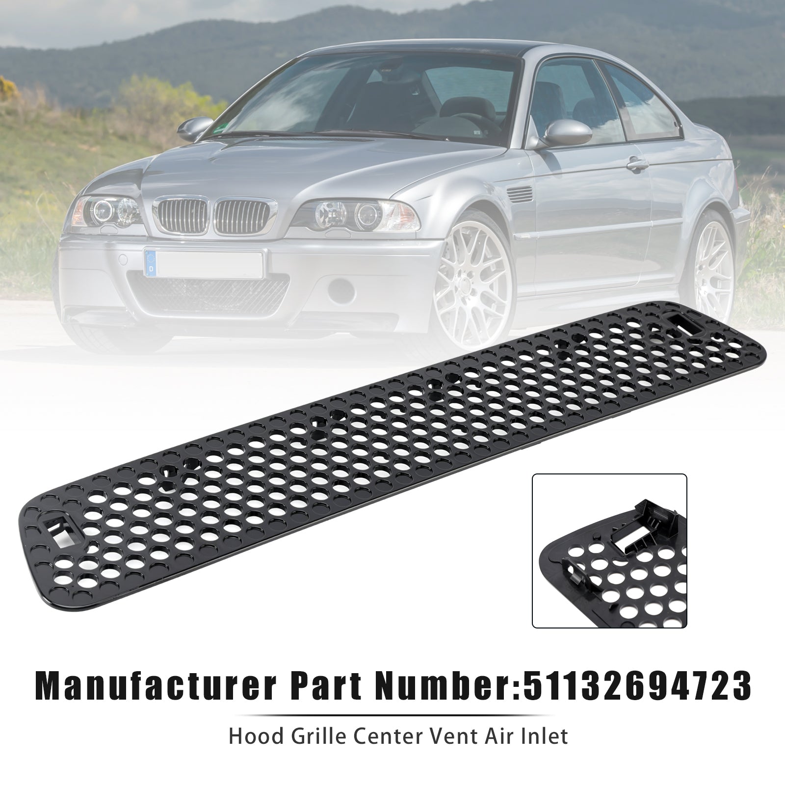 E46 M3 Hood Center Air Inlet Vent Grille 51132694723 2001 2002 2003 2004 2005 2006