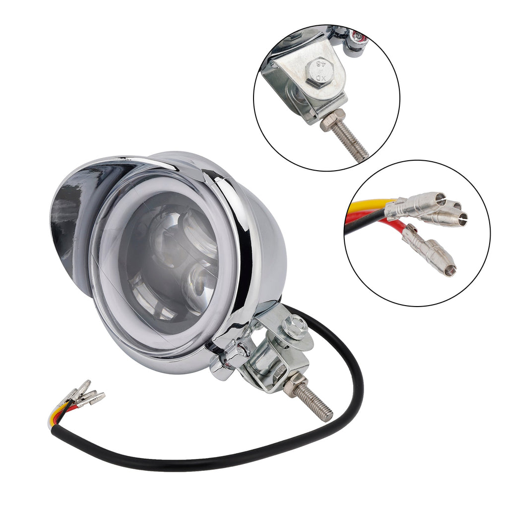 Chrome Motorcycle Universal Headlight Lamp 62 with Color Switch Spotlight