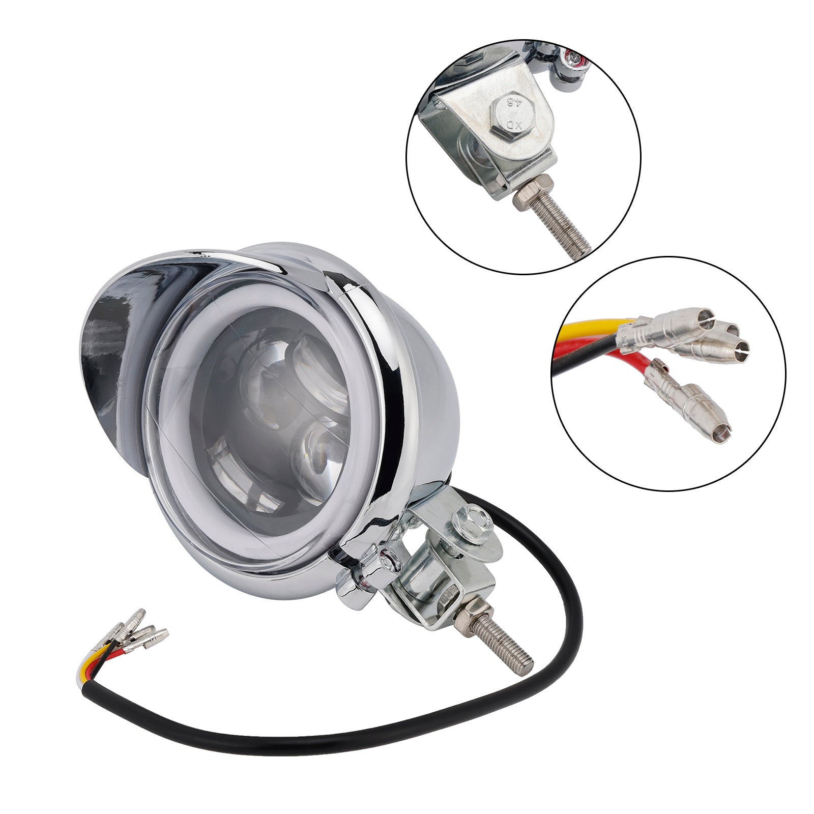 62mm Universal Motorcycle Headlight with Chrome Spotlight and Color Switch