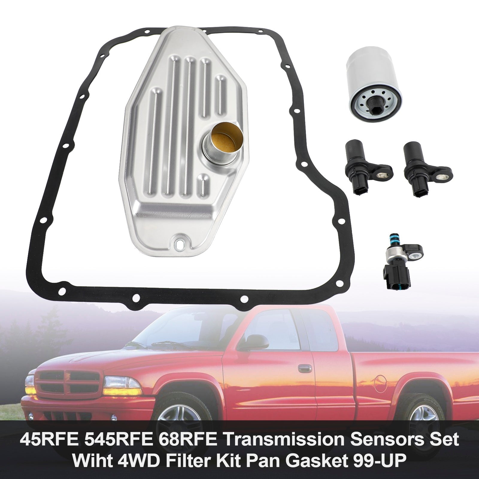 45RFE 545RFE 68RFE Transmission Sensor Set for 2000-2011 Dodge Dakota Pickup Including 4WD Filter Kit Pan Gasket