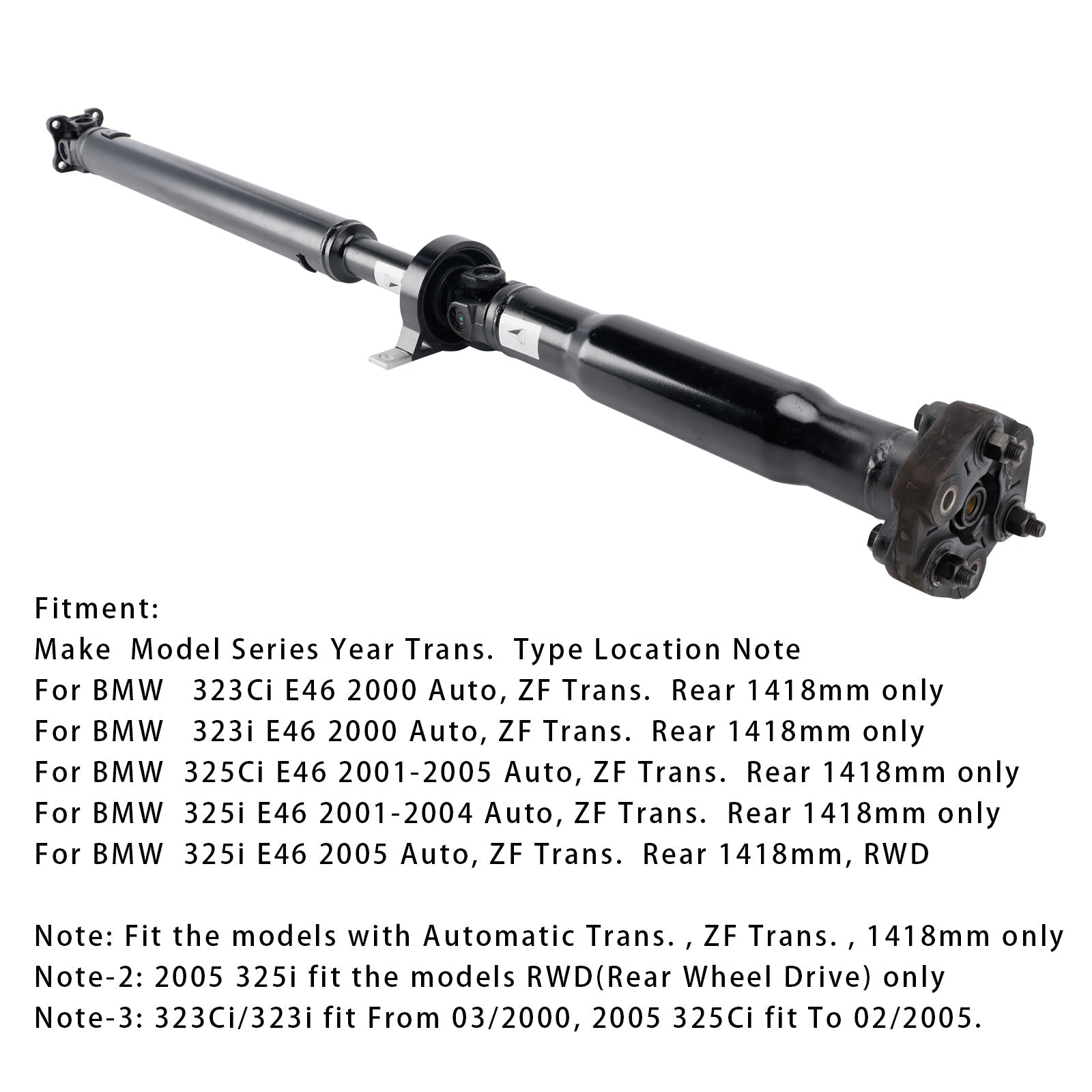 Rear Driveshaft Propshaft Assembly for 2001 2002 2003 2004 BMW 325i E46 Auto ZF Trans 26111229564
