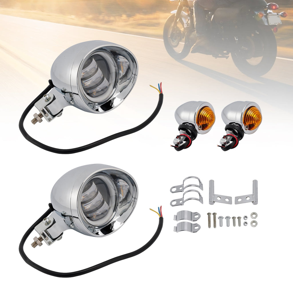 18 Headlight Lamp Spotlight Universal Coler Switch Fits Chrome For Motorcycle