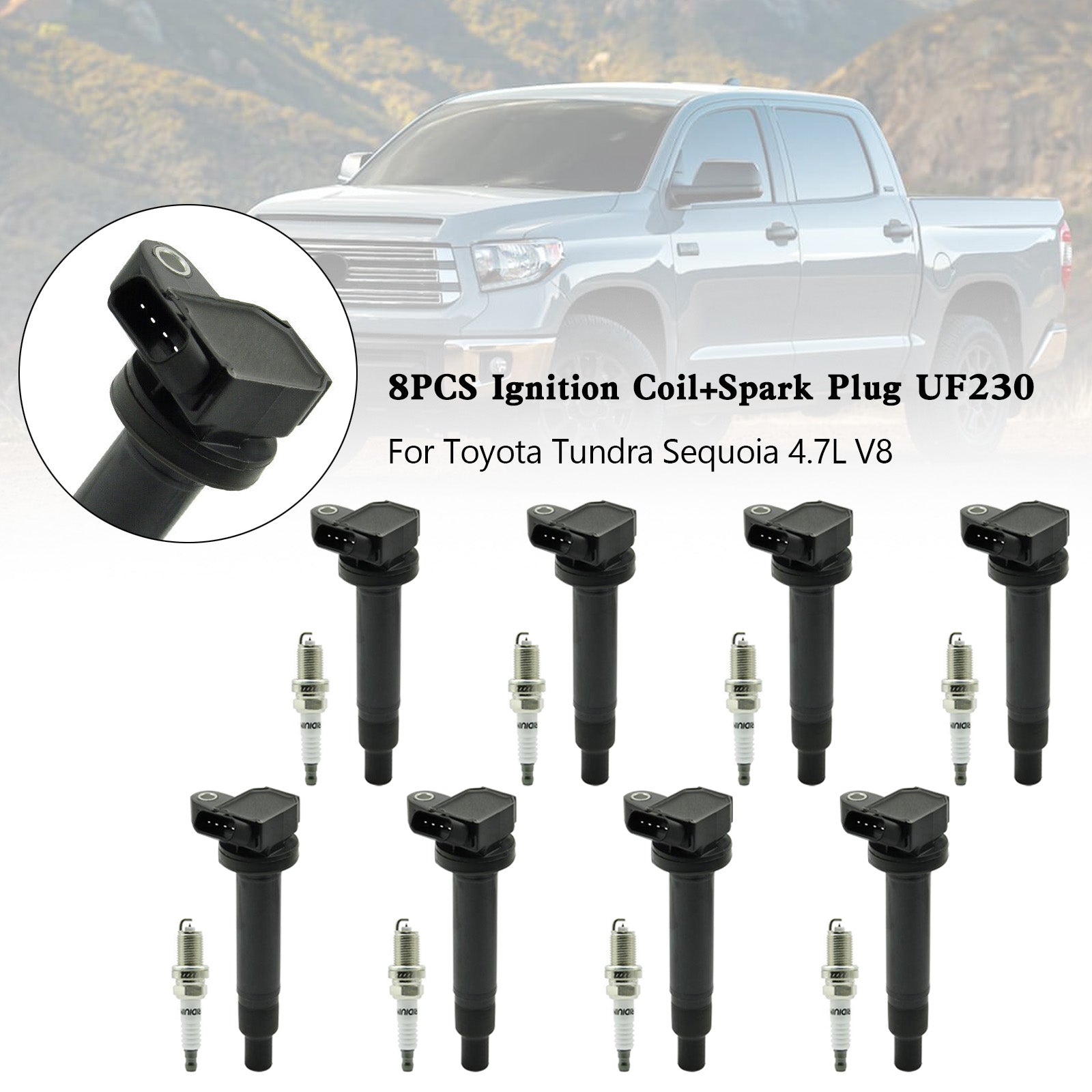Lexus GS430 2001-2007 8-Piece Ignition Coil and Spark Plug Set UF230 4.3L