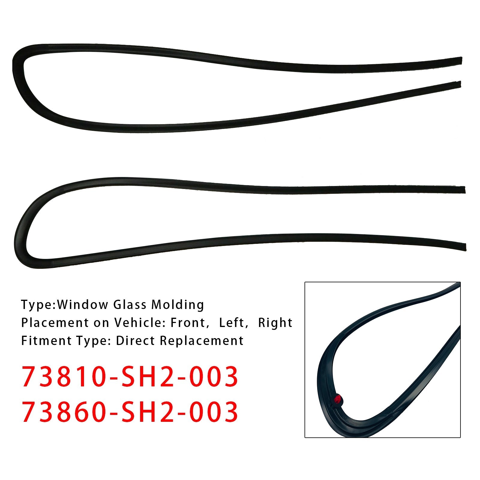 1988-1991 CR-X CRX EF8 Window Molding Trim Glass Surround RH & LH 73810-SH2-003 73860-SH2-003